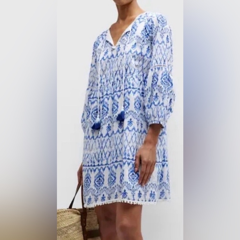 Tommy Bahama Women’s Ikat Print Swim Cover Up Dress 100% Cotton Navy White - XL